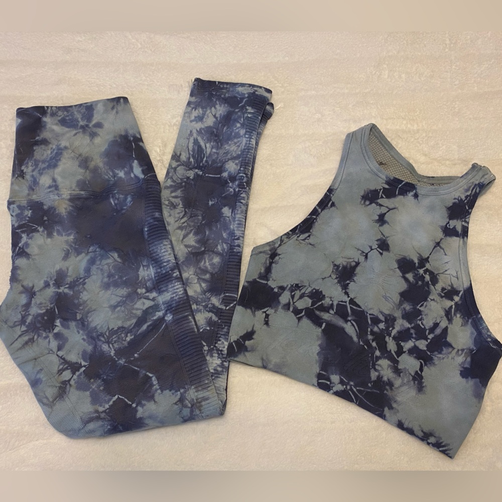 Avocado blue tie dye leggings & tank top set xs/s tone it up
